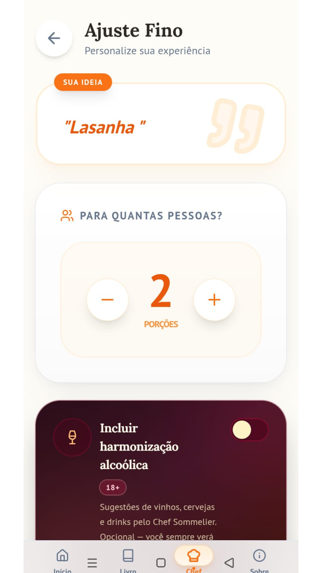 Tela Ajuste fino do CozinhIA